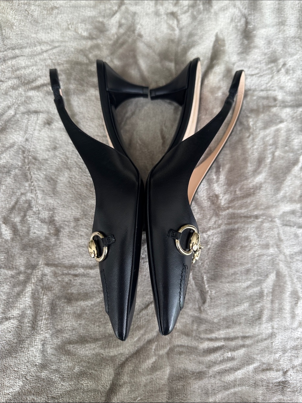 Gucci Black Leather Pointed Slingback Mules with Gold Horsebit - Picture 2 of 10